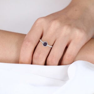 Alexandrite Gold Ring Simple White Gold Half Eternity Bezel Engagement Ring