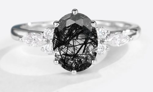White Gold Oval Cut Black Rutilated Quartz Ring Simple Engagement Rings (1)