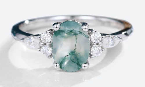 White Gold Oval Cut Moss Agate Unique Bridal Ring Women (1)