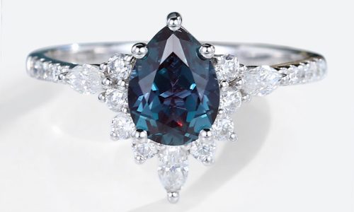 White Gold Pear Shaped Alexandrite Rings Half Eternity Diamond Wedding Band (1)