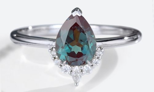 White Gold Pear Shaped Alexandrite Rings Half Halo Alexandrite Engagement Ring Simple Engagement Rings (1)