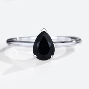 Solitaire Black Onyx Ring 1.2ct White Gold Pear Shaped Vintage Simple Promise Ring