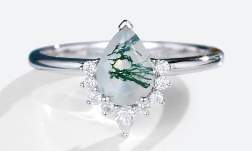 White Gold Pear Shaped Moss Agate Engagement Ring Vintage Engagement Ring (1)