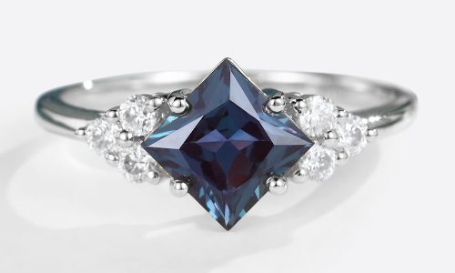 White Gold Princess Cut Alexandrite Rings Unique Artistic Engagement Ring (1)