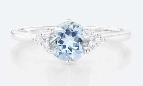 Aquamarine Promise Ring 3 Carat Round Engagement Ring White Gold