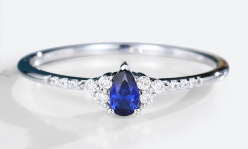 White Gold Sapphire Ring Simple Pear Shaped Lab Grown Sapphire Engagement Ring (1)