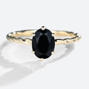Yellow Gold Oval Cut Black Onyx Twisted Engagement Ring