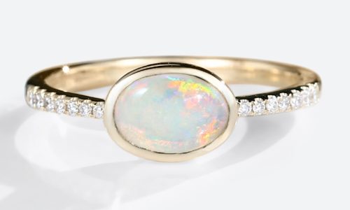 Yellow Gold Oval Cut Opal Rings Bezel Engagement Ring Half Eternity Pave Opal Ring (1)
