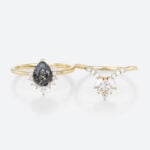 Black Rutilated Quartz Wedding Ring Set Yellow Gold Pear Shaped Rings