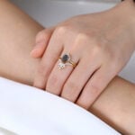 Black Rutilated Quartz Wedding Ring Set Yellow Gold Pear Shaped Rings