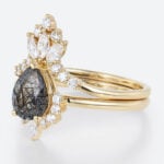Black Rutilated Quartz Wedding Ring Set Yellow Gold Pear Shaped Rings