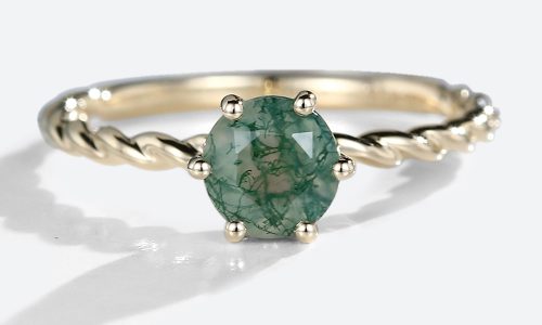 Yellow Gold Round Cut Moss Agate Ring 34 Twisted Solitaire Engagement Ring (1)