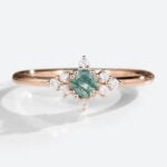 Round Moss Agate Ring Round Moissanite Side Stone Simple Engagement Ring Promise Ring (1)