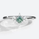 Round Moss Agate Ring Round Moissanite Side Stone Simple Engagement Ring Promise Ring (2)