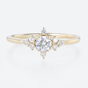 0.3ct Round Lab Diamond Engagement Rings​ Vintage Cluster Split Prong Promise Ring in Yellow Gold