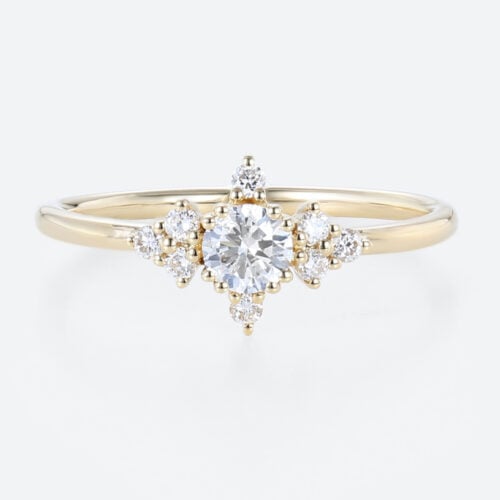 0.3ct Colorless VS+ Round Cut Lab Grown Diamond Vintage Cluster Split Prong Engagement Ring in Yellow Gold