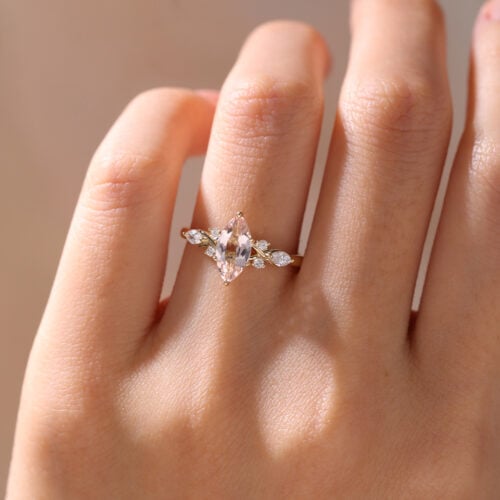 Morganite Engagement Ring Rose Gold Marquise Cut Side Stone Ring