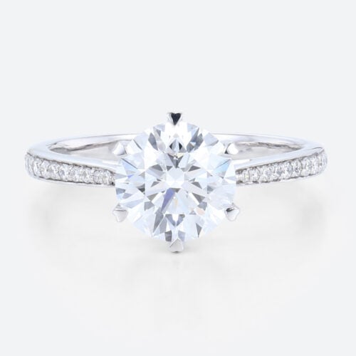 1.5 Ct Diamond Ring Graduated 6-Prong Round Cut Lab Diamond Ring in White Gold
