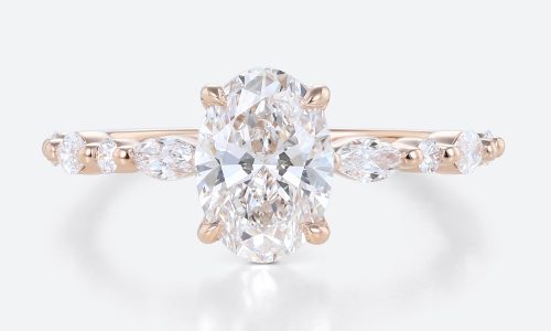 Rose Gold Oval Cut 1.5CT Lab Grown Diamond Half Eternity Engagement Ring