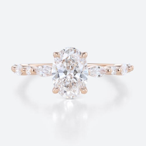 Rose Gold Oval Cut 1.5CT Lab Grown Diamond Half Eternity Engagement Ring
