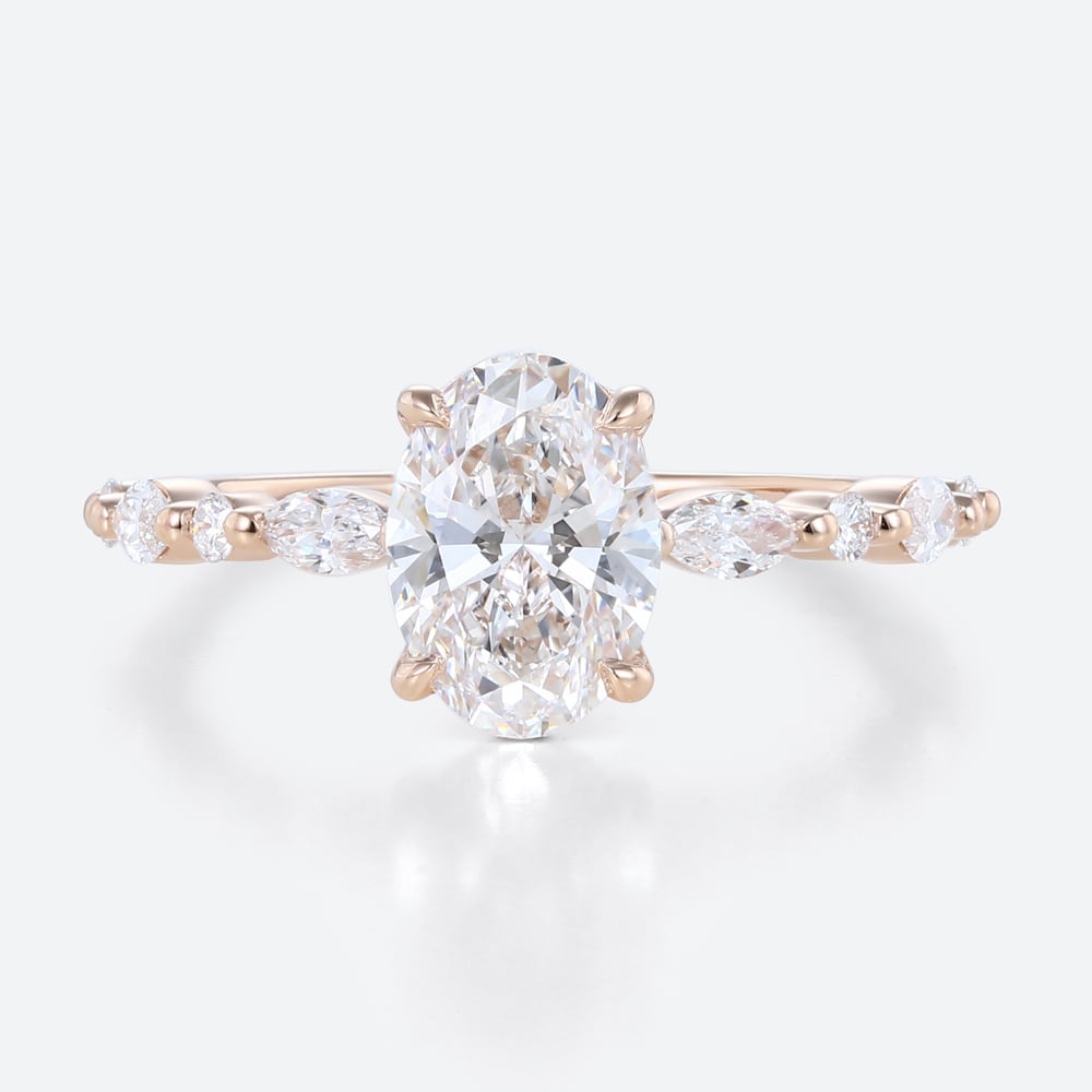 Rose Gold Oval Cut 1.5CT Lab Grown Diamond Half Eternity Engagement Ring