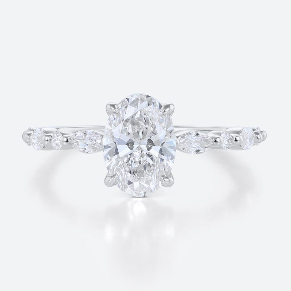 White Gold Oval Cut 1.5CT Lab Grown Diamond Half Eternity Engagement Ring