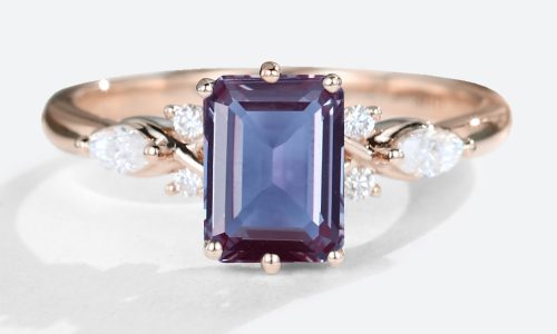 14K Rose Gold Emerald Cut Alexandrite Engagement Ring Simple Vintage Engagement Rings (1)