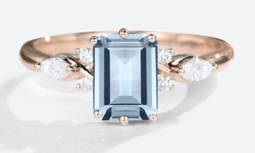 14K Rose Gold Emerald Cut Aquamarine Engagement Rings Simple Vintage Engagement Ring (1)