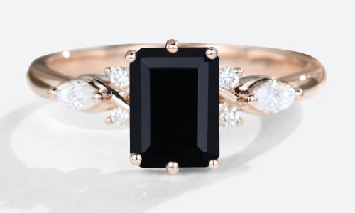 14K Rose Gold Emerald Cut Black Onyx Engagement Ring Vintage Engagement Rings (1)