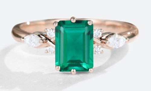 14K Rose Gold Emerald Cut Emerald Engagement Rings Vintage Engagement Rings (1)