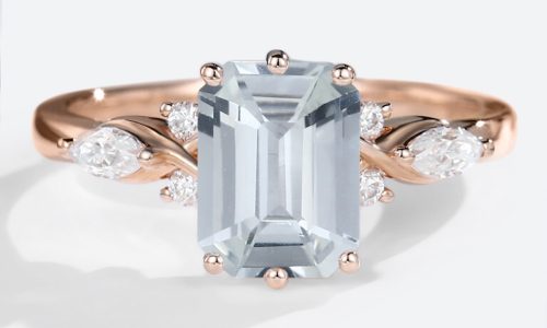 ,14K Rose Gold Emerald Cut White Sapphire Engagement Rings Unique Vintage Engagement Ring (1)