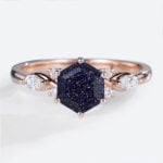 Blue Sandstone​ Hexagon Cut Engagement Ring​ 10k Gold Rose Ring