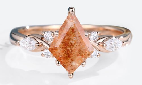 14K Rose Gold Kite Cut Sunstone Engagement Ring For Women (1)