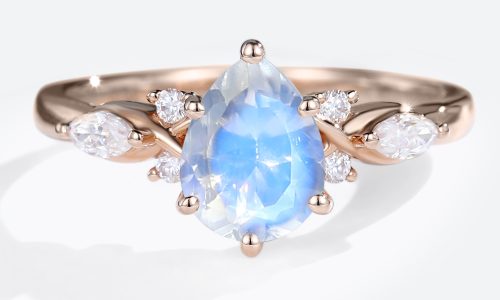 14K Rose Gold Moonstone Ring Pear Shaped Moonstone Engagement Rings (1)