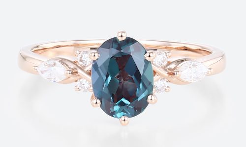 14K Rose Gold Oval Cut Alexandrite Engagement Ring Simple Vintage Engagement Rings (1)