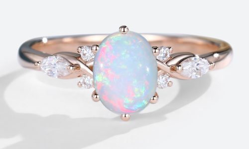 14K Rose Gold Oval Engagement Rings Unique Opal Engagement Ring (1)
