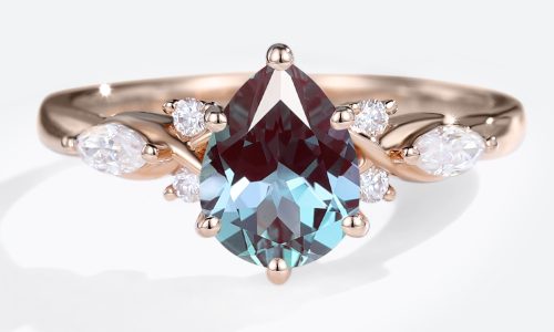 14K Rose Gold Pear Shaped Engagement Ring Alexandrite Rings Vintage Engagement Rings (1)