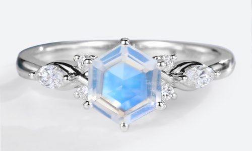 14K White Gold Hexagon Cut Moonstone Engagement Ring Simple Engagement Rings