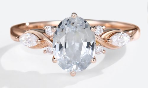14K White Sapphire Engagement Rings Rose Gold Vintage Oval Cut White Sapphire Rings (1)