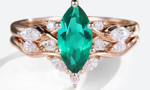 14k Emerald Engagement Rings Set Vintage Engagement Rings Marquise Rose Gold Engagement Rings (1)