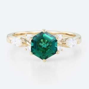 Lab Made Emerald Yellow Gold Vintage Emerald Engagement Rings