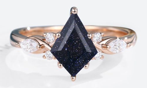 Blue Sandstone Rings Kite Cut Rose Gold Vintage Engagement Rings