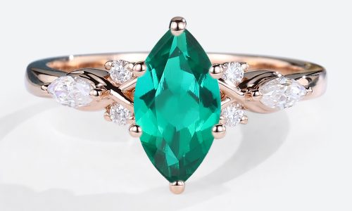14k Rose Gold Marquise Cut Emerald Engagement Rings Vintage Engagement Rings (1)