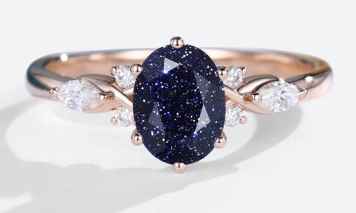 Oval Engagement Rings for Women Blue Sandstone Wedding Ring