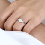 1ct Colorless VS+ Hexagon Cut Lab Grown Diamond Three stone 6 Claw Prong Engagement Ring in White Gold (7)
