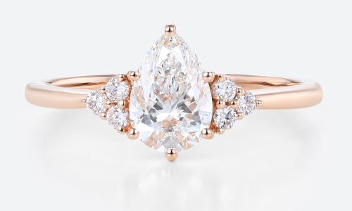 1ct Colorless VS+ Pear Cut Lab Grown Diamond Classic Cluster 6-Prong Engagement Ring in Rose Gold (1) 1ct Pear Cut Lab Diamond Ring Classic Cluster Engagement Ring
