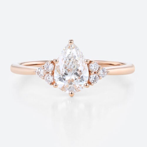 1ct Colorless VS+ Pear Cut Lab Grown Diamond Classic Cluster 6-Prong Engagement Ring in Rose Gold
