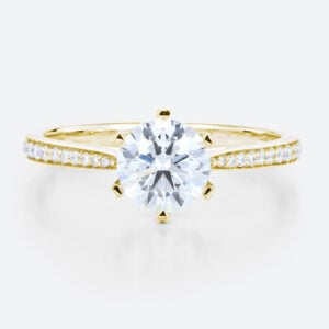 1 Ct Diamond Ring Graduated 6-Prong Round Cut Lab Diamond Ring in Yellow Gold