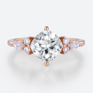 Cushion Cut Lab Diamond Engagement Ring 1.5ct Cluster 4-Prong Ring in Rose Gold
