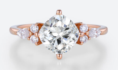 Cushion Cut Lab Diamond Engagement Ring 1.5ct Cluster 4-Prong Ring in Rose Gold